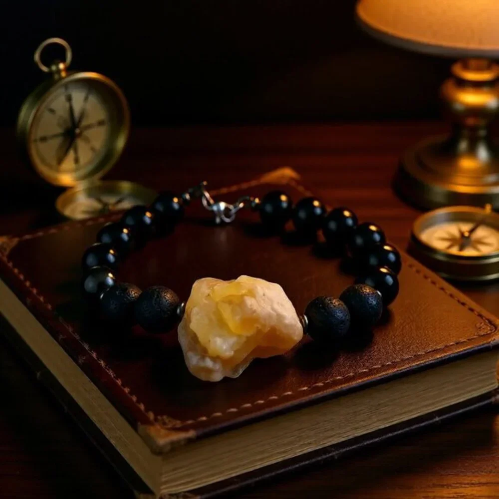 Massive!!! Raw Citrine Black Jasper Hematite & Lava Rock Men's Bracelet 8.5